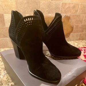 Vince Camuto black suede split shaft bootie